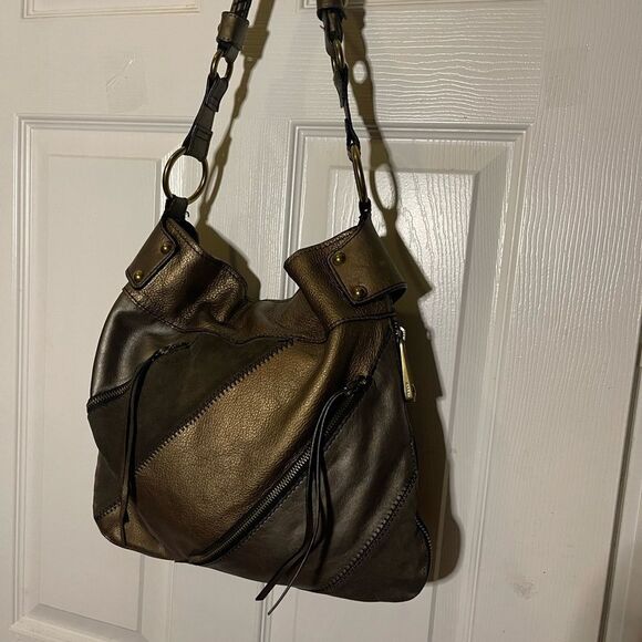 Fossil Patchwork Bronze ,Brown Suede Leather Medium Shoulder Handbag . - Picture 4 of 11